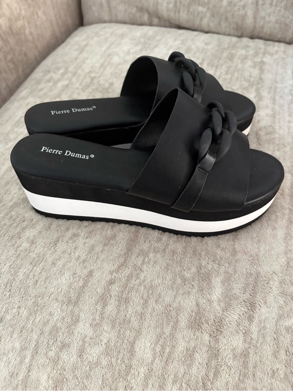 Pierre Dumas Black and White Platform Slide Sandals